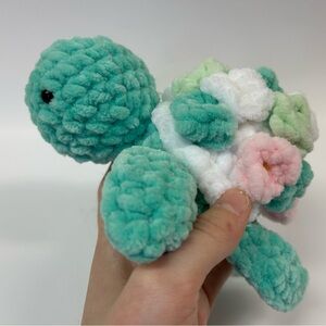 Handmade Plush Turtle Stuffed crocheted with floral shell decor kid’s bday gift